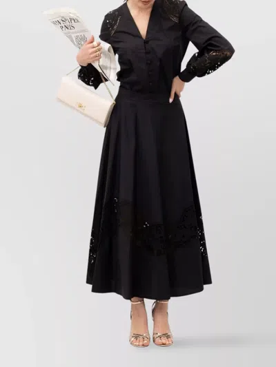 Twinset A-line Dress With Button And Lace Inserts In Black
