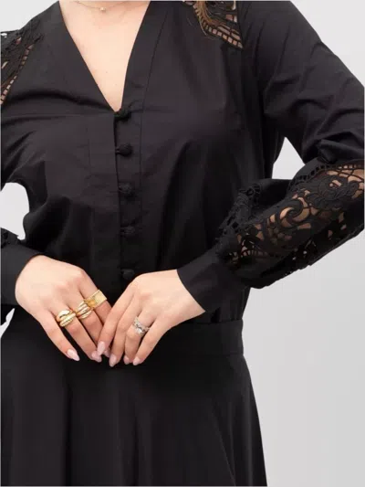 Twinset A-line Dress With Button And Lace Inserts In Black