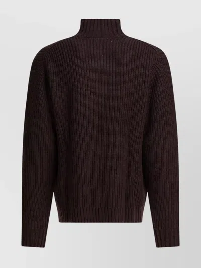Carhartt High Neck Ribbed Knitwear With Chest Pocket In Brown