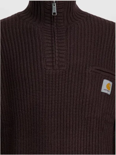 Carhartt High Neck Ribbed Knitwear With Chest Pocket In Brown
