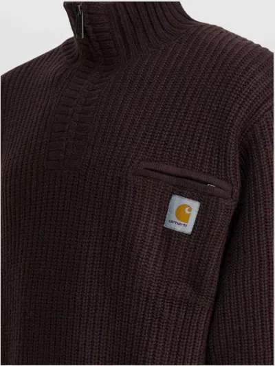 Carhartt High Neck Ribbed Knitwear With Chest Pocket In Brown