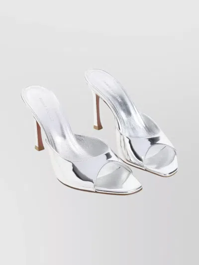 Amina Muaddi Alexa Open Toe Square Sandals In Silver