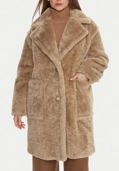 Hugo Boss Boss Orange Catedy Faux Shearling Coat In Brown