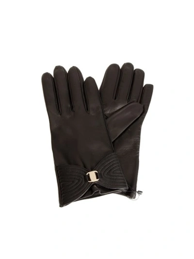 Ferragamo Leather Gloves In Tabacco