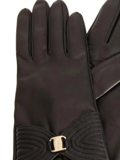 Shop Ferragamo Leather Gloves In Black