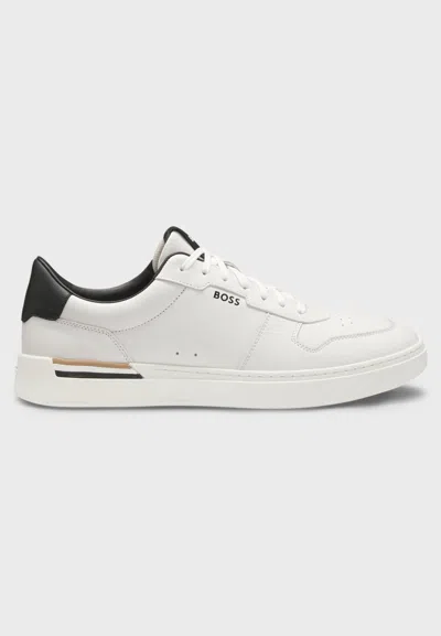 Hugo Boss Leather Trainers With Signature-stripe Details In White