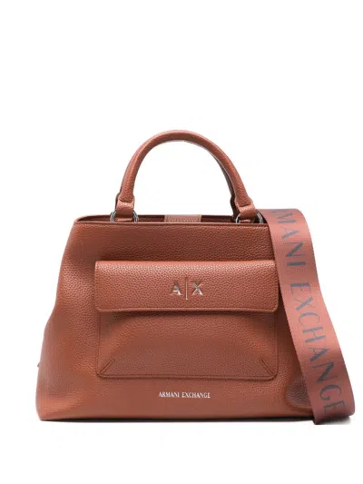 Armani Exchange Front-pocket Tote Bag In Brown