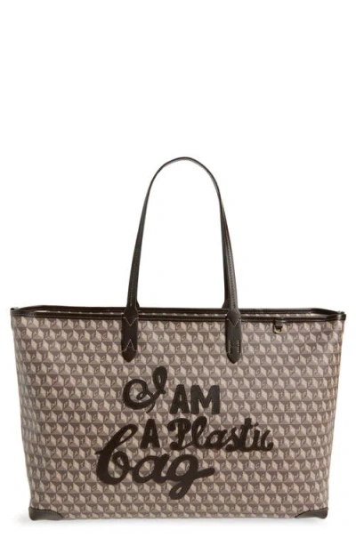 Anya Hindmarch I Am A Plastic Bag Leather-trimmed Coated-canvas Tote In Brown