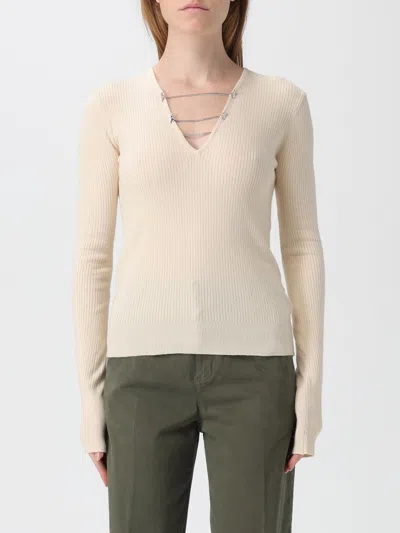 Patrizia Pepe Essential White Chain Fitted Sweater In Neutral