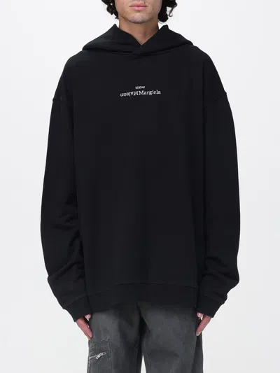 Maison Margiela Minimalist Black Hoodie With Upside-down Logo In Black