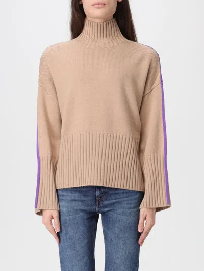 Pinko Cropped Wool Sweater With High Turtleneck In Neutral