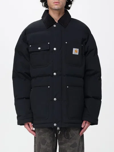 Carhartt Long Quilted Nylon Jacket Front Pockets In Black