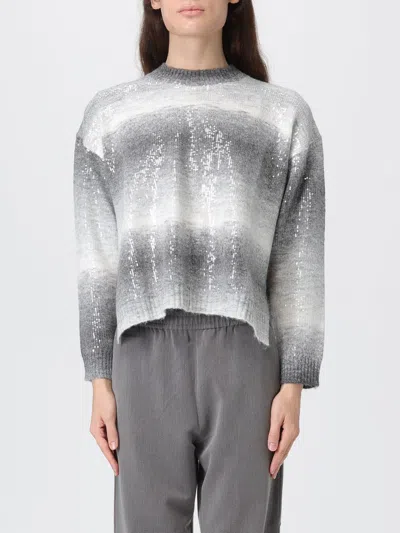 Liu •jo Liu Jo Grey Crew-neck Sweater With Rhinestones In Animal Print