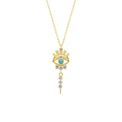 Spero London Women's Gold Turquoise Evil Eye Eyelash Drop Sterling Silver Necklace In Gold
