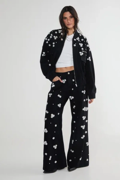 Nasty Gal Embellished Flower Applique Jacket In Black