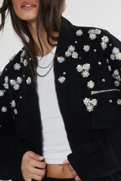 Nasty Gal Embellished Flower Applique Jacket In Black