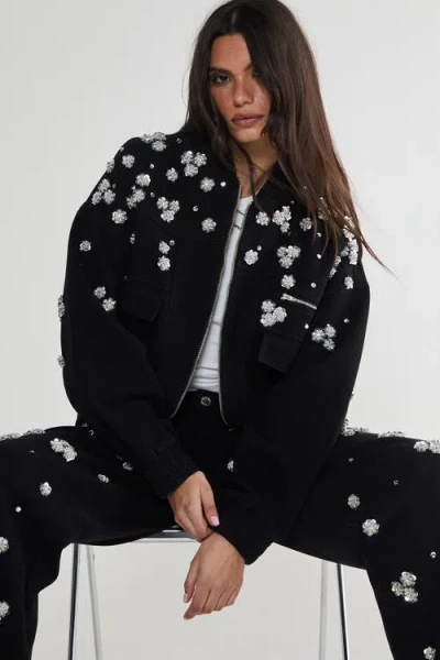 Nasty Gal Embellished Flower Applique Jacket In Black