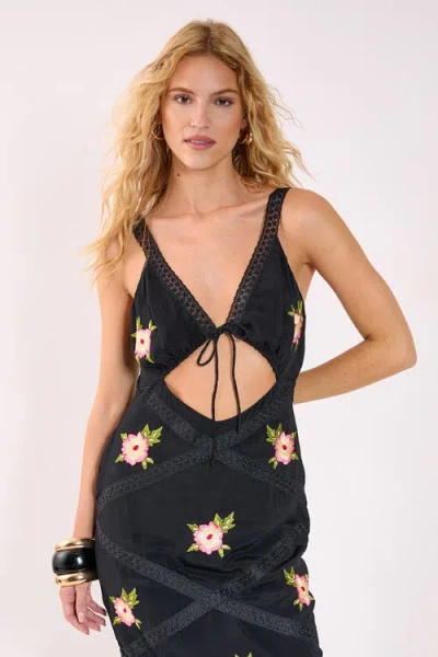 Nasty Gal Embroidered Lace Trim Cut Out Maxi Dress In Black