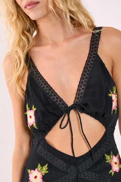 Nasty Gal Embroidered Lace Trim Cut Out Maxi Dress In Black