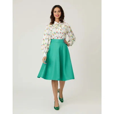 Unique Vintage Retro Style High Waist Vivien Swing Skirt In Green