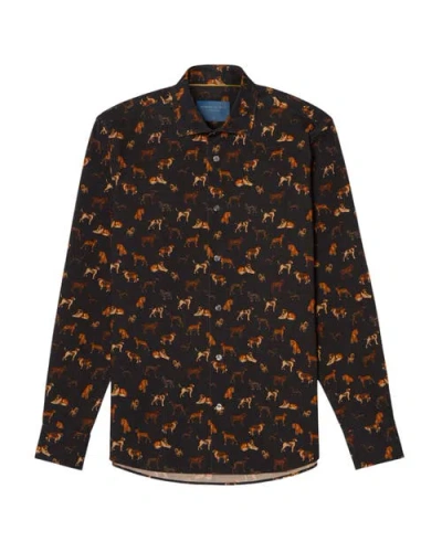 Robert Talbott Reynolds Dog Print Pinwale Corduroy Shirt In Multi