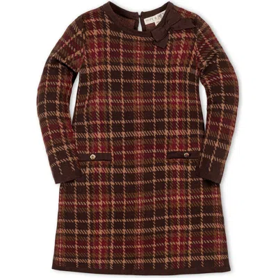 Hope & Henry Kids' Organic Long Sleeve Bow Detail Intarsia Sweater Dress In Burgundy
