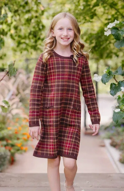 Hope & Henry Kids' Organic Long Sleeve Bow Detail Intarsia Sweater Dress In Burgundy
