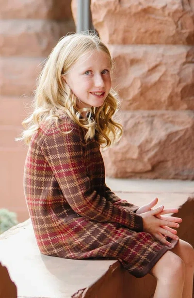 Hope & Henry Kids' Organic Long Sleeve Bow Detail Intarsia Sweater Dress In Burgundy