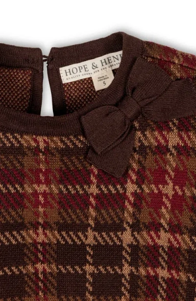 Hope & Henry Kids' Organic Long Sleeve Bow Detail Intarsia Sweater Dress In Burgundy