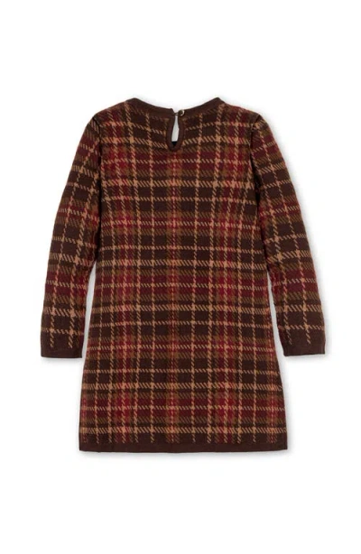 Hope & Henry Kids' Organic Long Sleeve Bow Detail Intarsia Sweater Dress In Burgundy