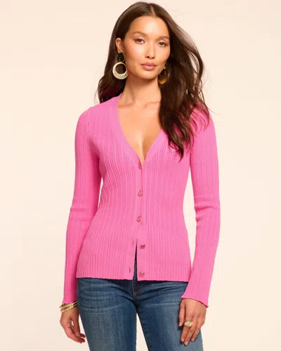 Ramy Brook Lorenza V Neck Cardigan Sweater In Pink