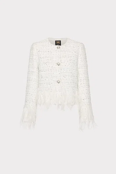 Milly Richele Metallic Tweed Button Up Jacket-shirt In White