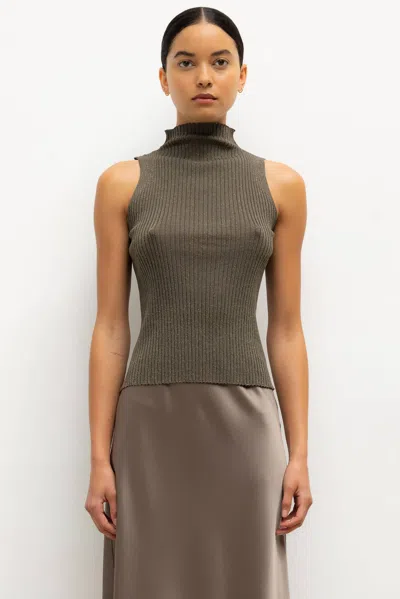 Leset Blake Rib Sleeveless Turtleneck In Gray