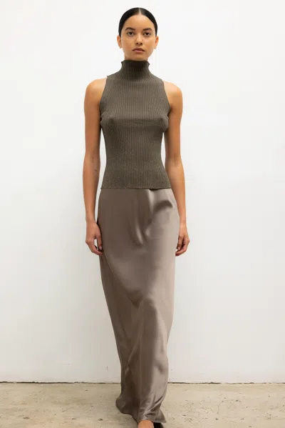 Leset Blake Rib Sleeveless Turtleneck In Gray