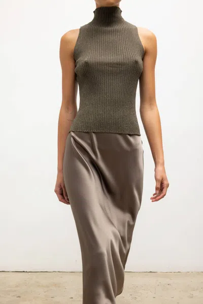 Leset Blake Rib Sleeveless Turtleneck In Gray