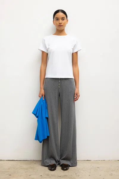 Leset Pointelle Cotton Wide-leg Pants In Gray