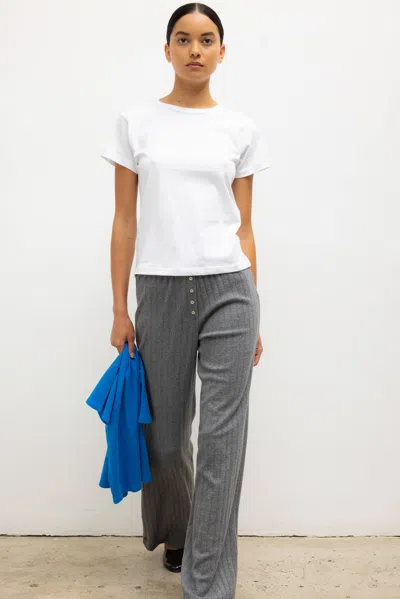 Leset Pointelle Cotton Wide-leg Pants In Gray
