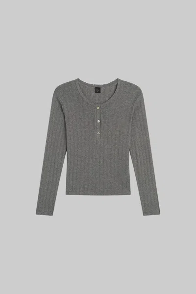 Leset Pointelle Long Sleeve Henley Tee Granite In Gray
