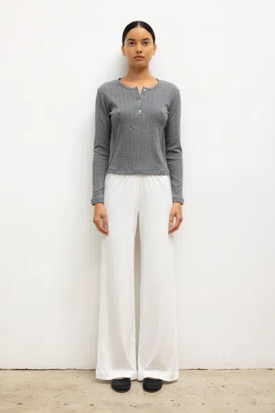 Leset Pointelle Long Sleeve Henley Tee Granite In Gray