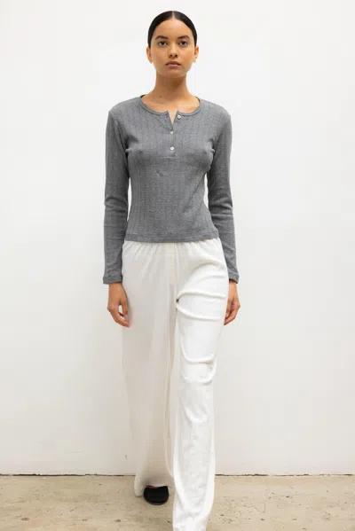 Leset Pointelle Long Sleeve Henley Tee Granite In Gray