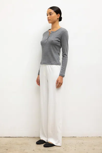 Leset Pointelle Long Sleeve Henley Tee Granite In Gray