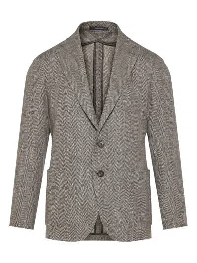 Tagliatore Herringbone-pattern Jacket In Gray