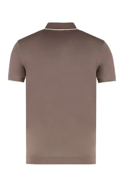 Zegna Slim Fit Cotton Polo With Short Sleeves In Brown