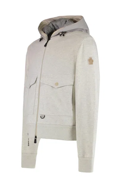Moncler Grenoble Men Padded Wool Zip-up Hooded Jacket In Gray
