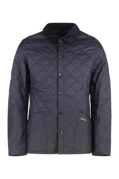 Barbour Heritage Liddesdale Blue Jacket With Classic Corduroy Collar And Logo Lettering On The Front In Tech In Blue