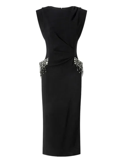 Pinko Midi Sleeveless Dress With Side Split And Sequins In Black