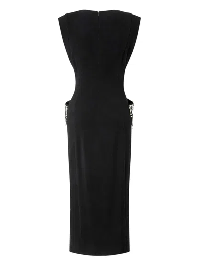Pinko Midi Sleeveless Dress With Side Split And Sequins In Black