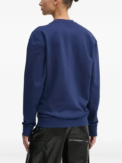 Hugo Boss Logo-print Crew-neck Sweatshirt In Blue