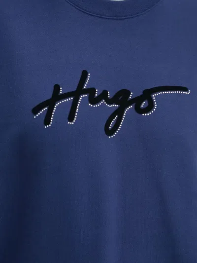 Hugo Boss Logo-print Crew-neck Sweatshirt In Blue
