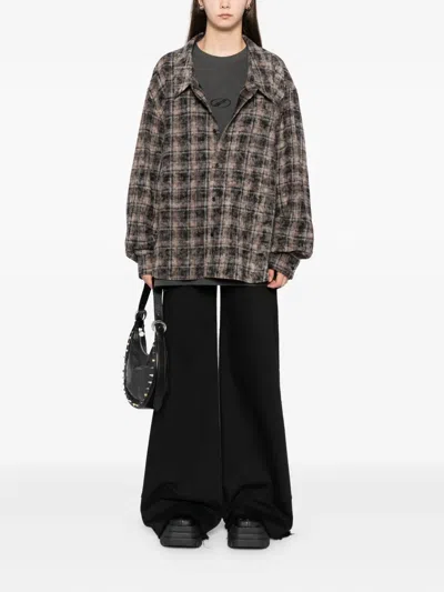 We11 Done Plaid Buttoned T-shirt In Brown